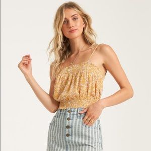 Billabong Straight Seas Crop Top Vintage Yellow Floral Size Large NWT
